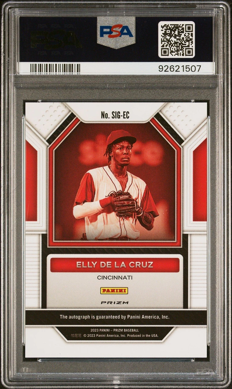 2023 Panini Prizm Signatures Sigec Elly De La Cruz Silver Prizm PSA 9