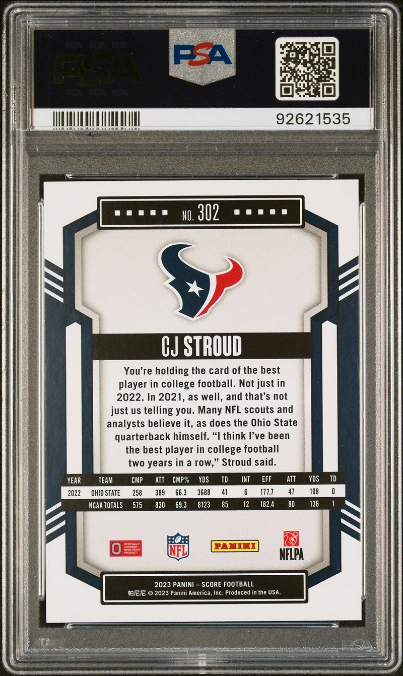2023 Panini Score 302 Cj Stroud PSA 10