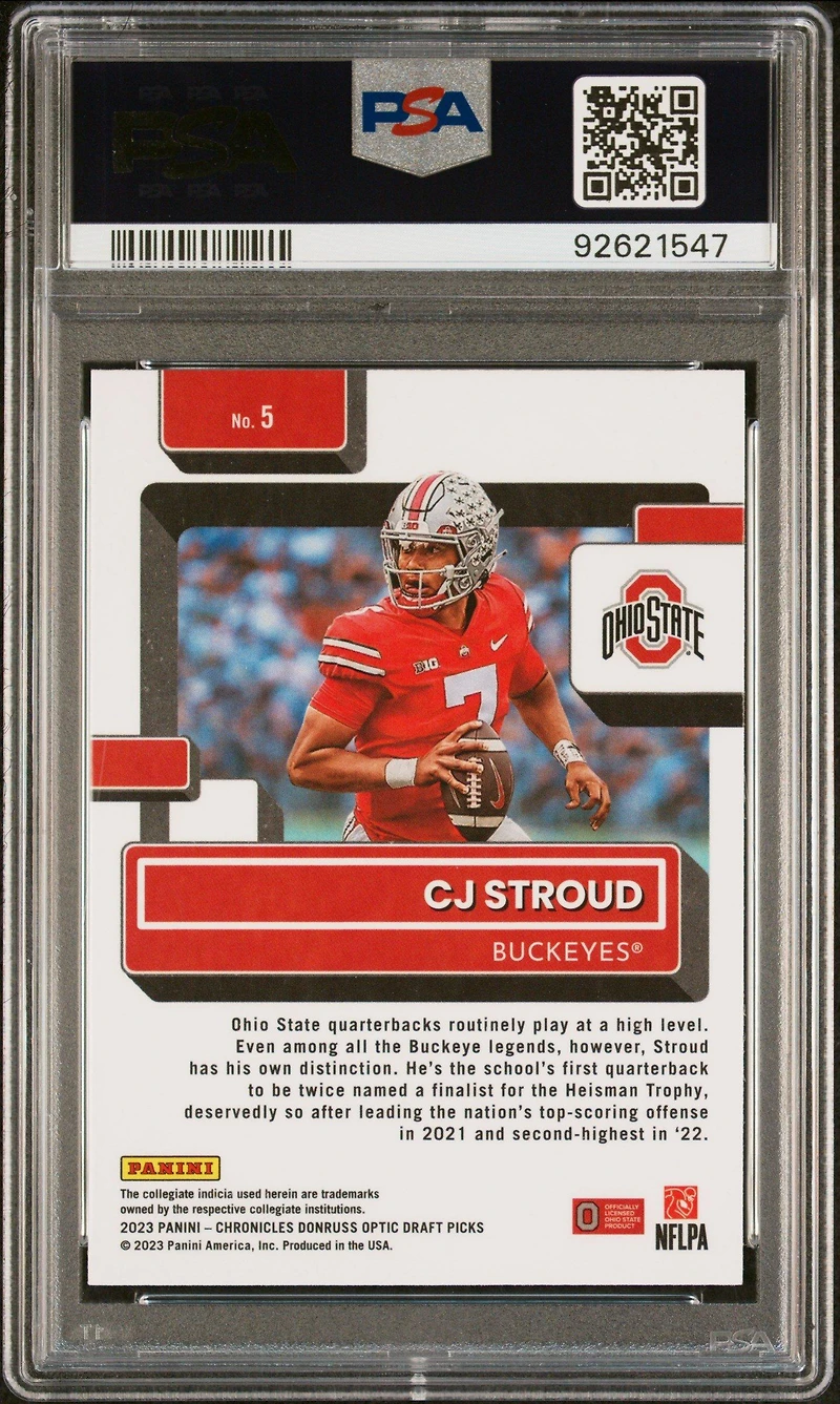 2023 Panini Chronicles Draft Picks Donruss Optic 5 Cj Stroud PSA 10