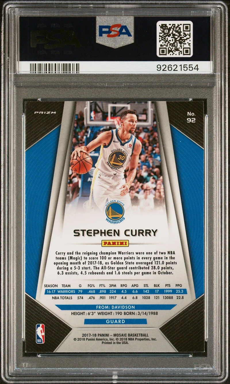 2017 Panini Prizm Mosaic 92 Stephen Curry PSA 10