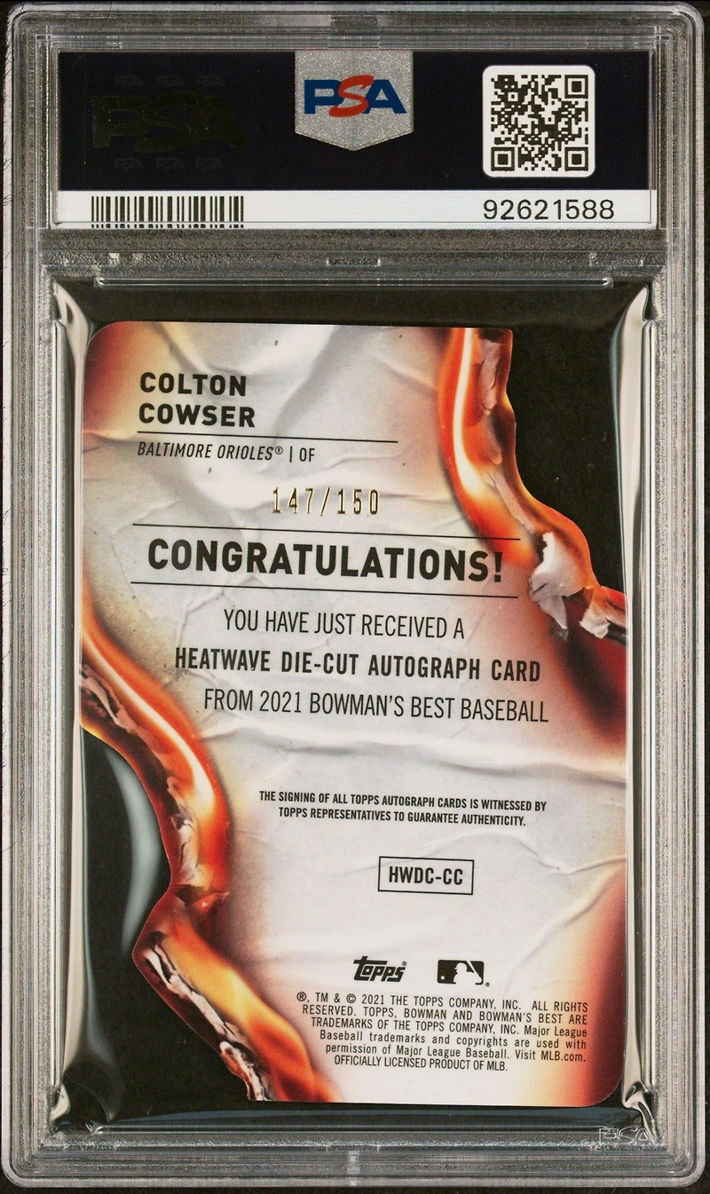 2021 Bowman's Best Heatwave Die-cuts Hwdccc Colton Cowser Autograph PSA 9