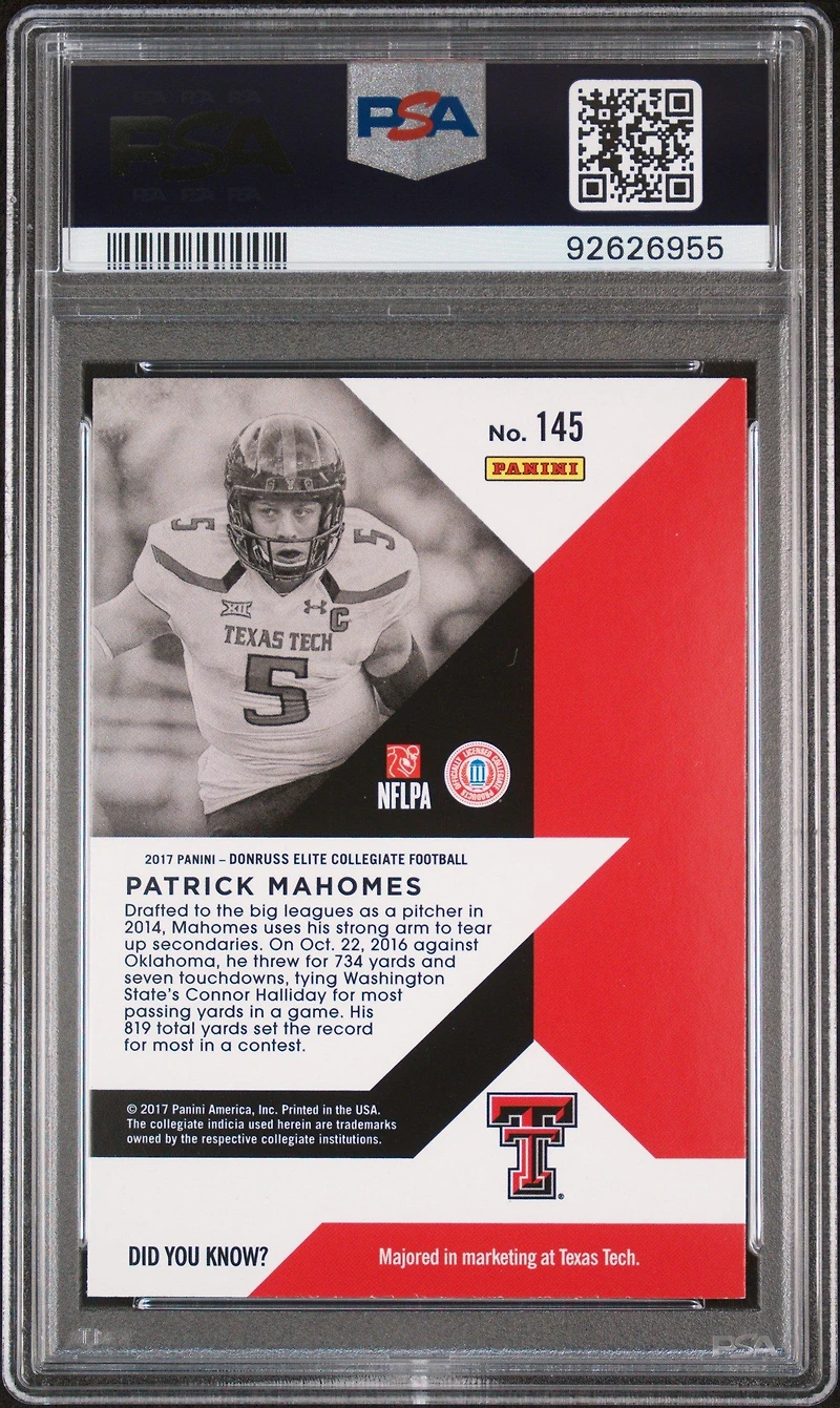 2017 Panini Elite Draft Picks 145 Patrick Mahomes Ii PSA 9