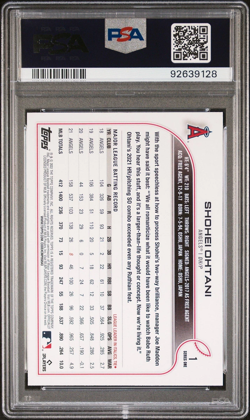 2022 Topps 1 Shohei Ohtani PSA 9