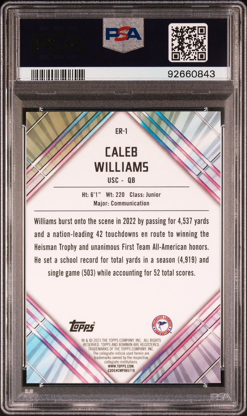2023 Bowman University Chrome Unexpected Delights Early Risers Er1 Caleb Williams PSA 9