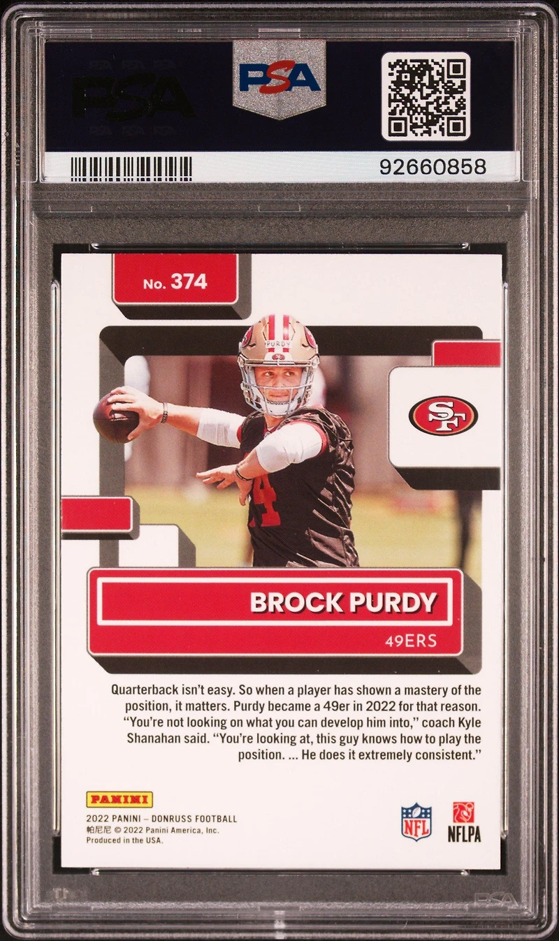 2022 Panini Donruss 374 Brock Purdy Press Proof PSA