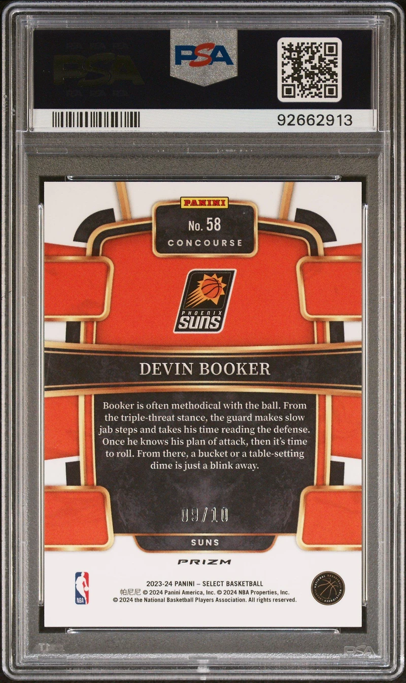 2023 Panini Select 58 Devin Booker Gold Cracked Ice PSA 10