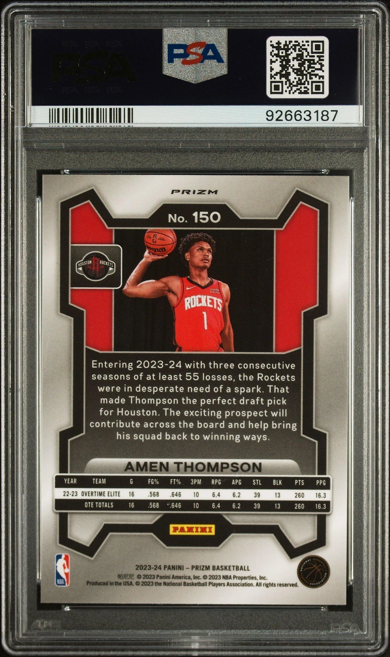 2023 Panini Prizm 150 Amen Thompson Silver Prizm PSA