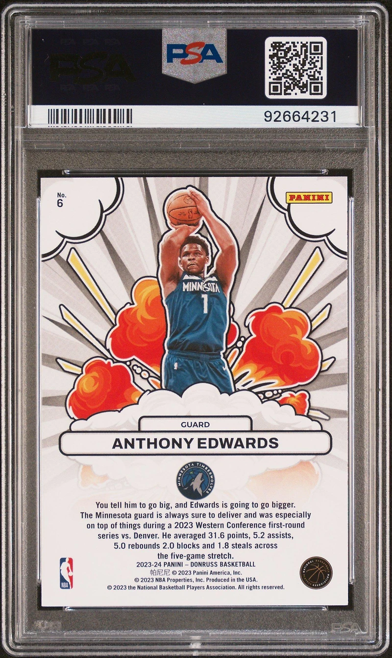 2023 Panini Donruss Bomb Squad 6 Anthony Edwards PSA 10