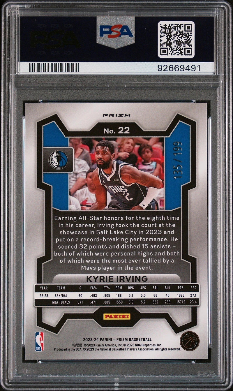 2023 Panini Prizm 22 Kyrie Irving Blue Prizm PSA 10
