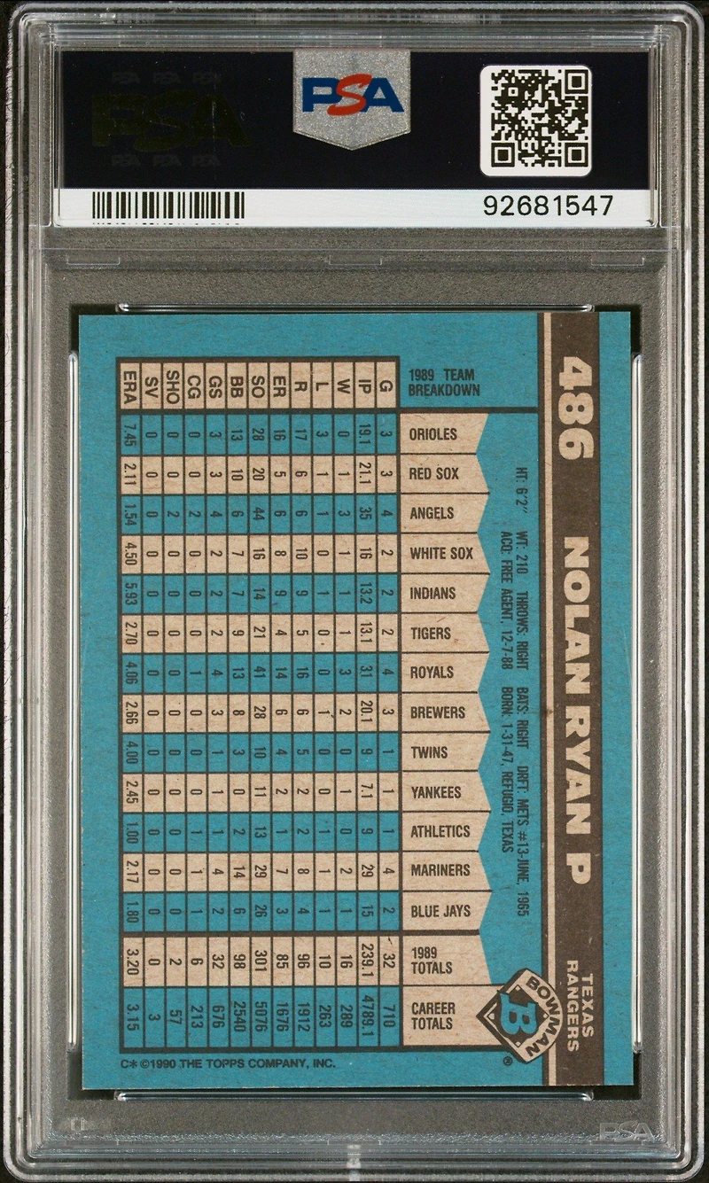 1990 Bowman 486 Nolan Ryan PSA 10