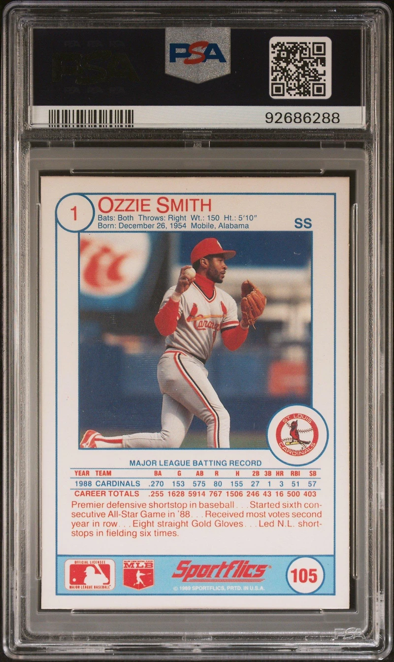 1989 Sportflics 105 Ozzie Smith PSA 10