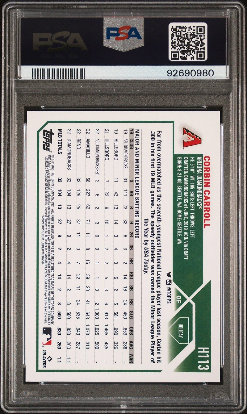 2023 Topps Holiday H113 Corbin Carroll Sp PSA 10