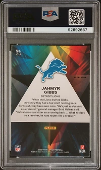 2023 Panini Prizm Prizmatic 20 Jahmyr Gibbs No Huddle PSA 10