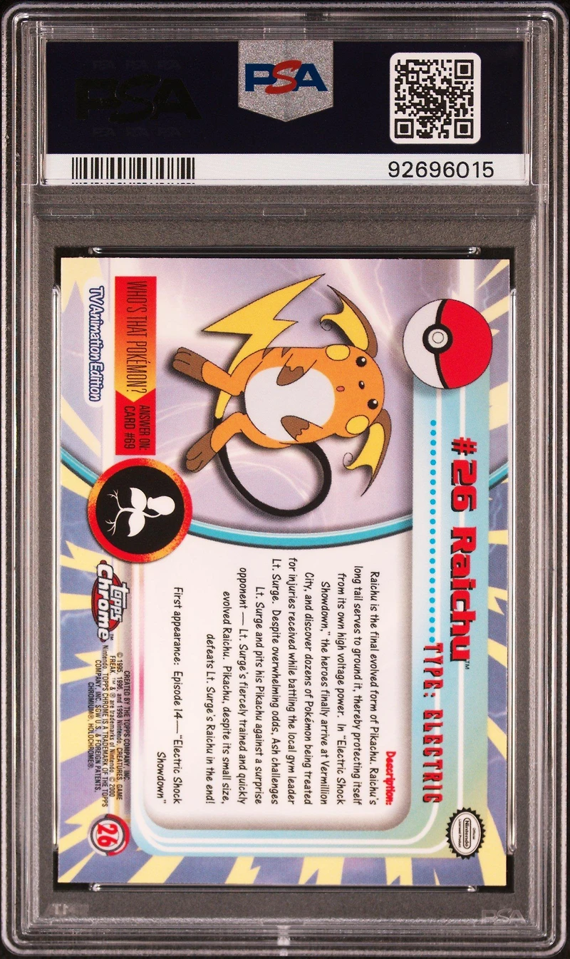 2000 Topps Chrome Pokemon T.v. 26 Raichu PSA 10