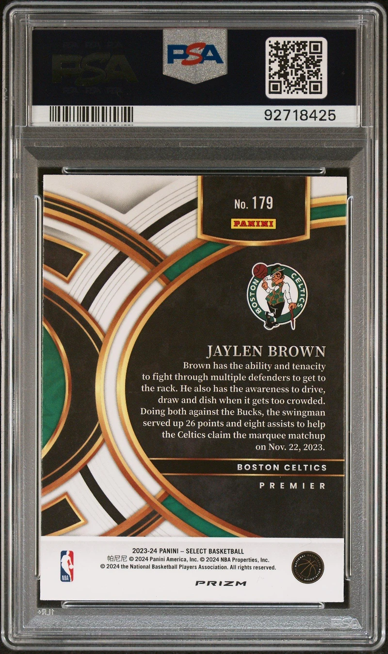 2023 Panini Select 179 Jaylen Brown Zebra Prizm PSA 10