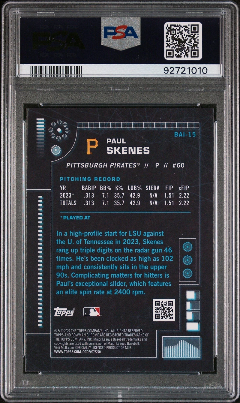 2024 Bowman Bowman Ai Bai15 Paul Skenes PSA