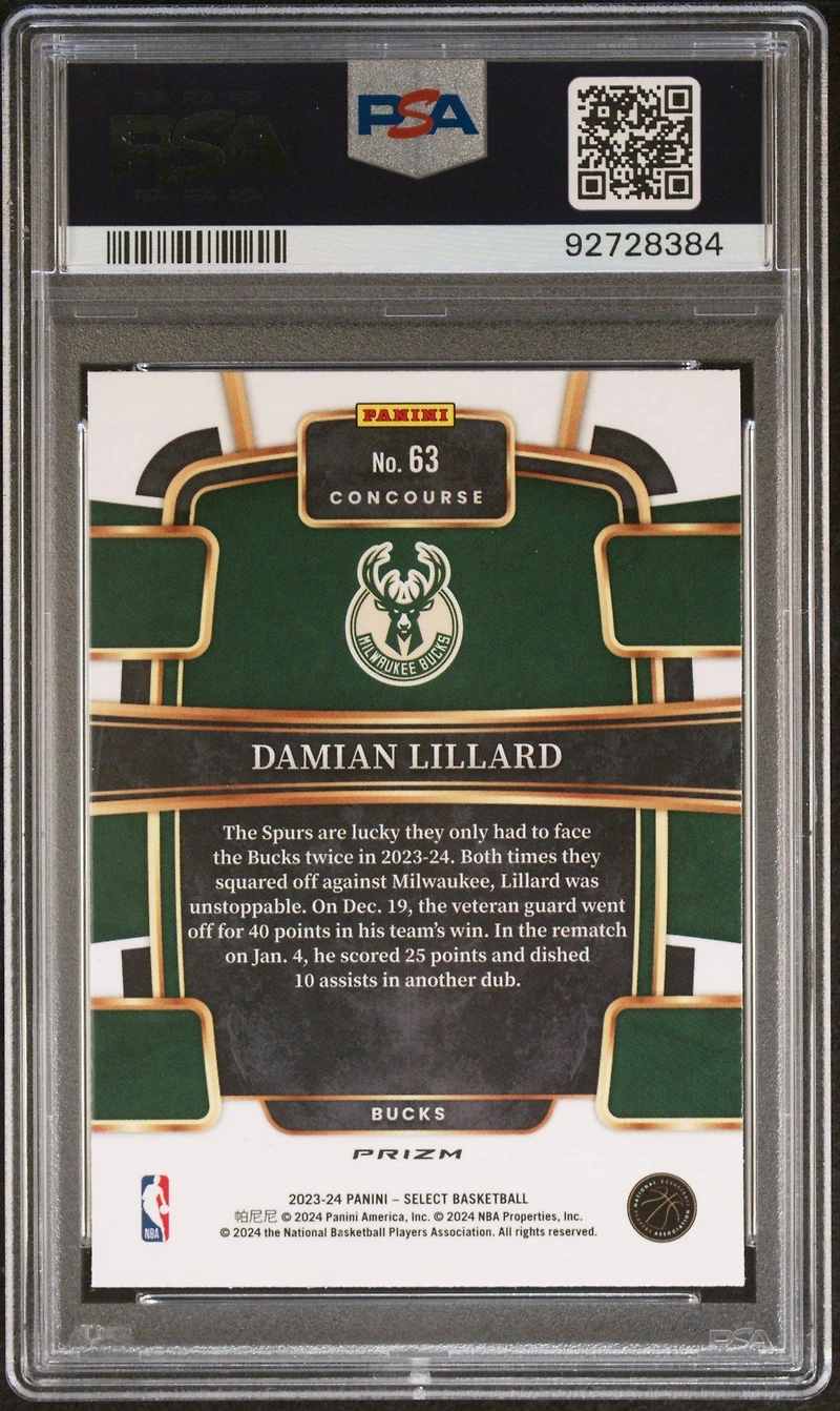 2023 Panini Select 63 Damian Lillard Elephant Prizm PSA 10