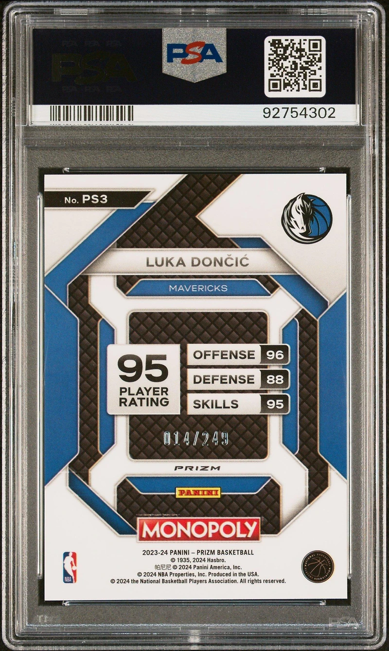 2023 Panini Prizm Monopoly All-star Ps3 Luka Doncic Brown PSA 10