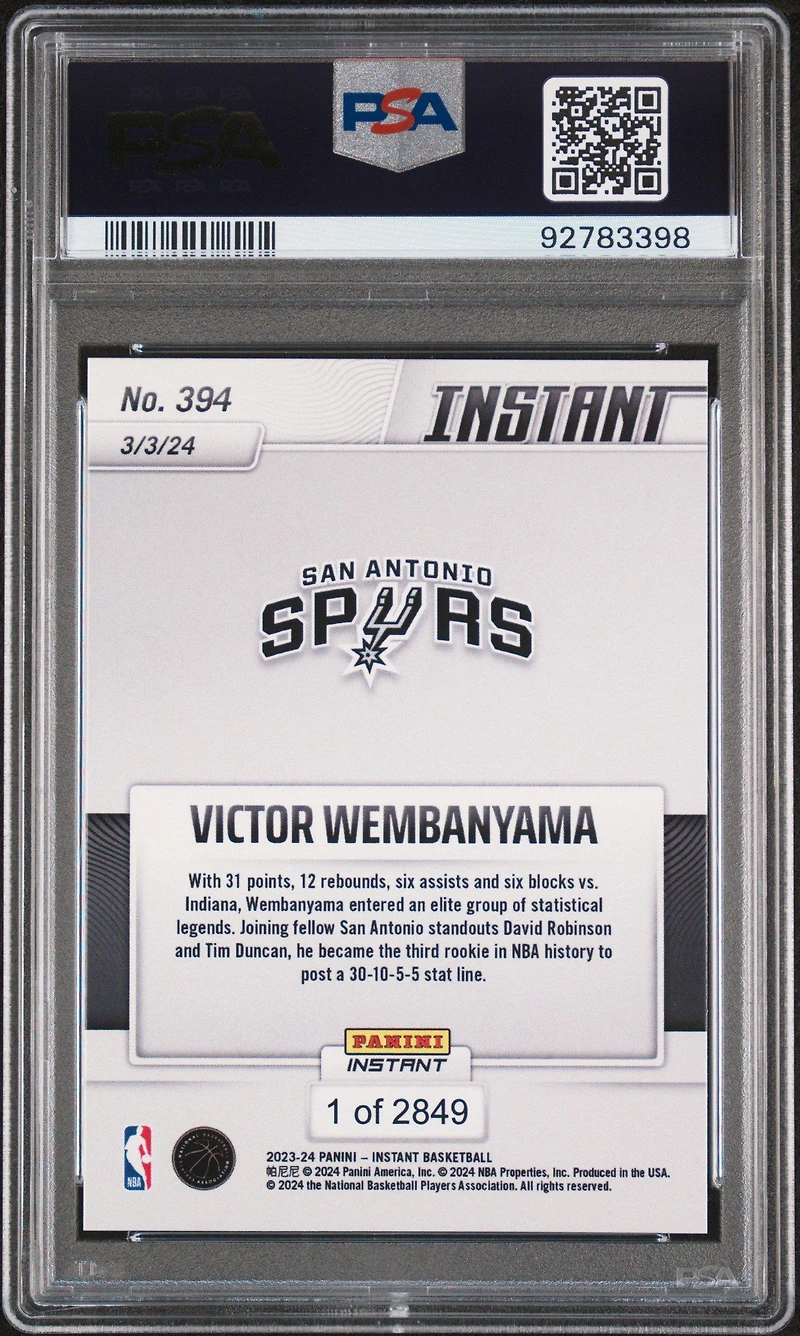 2023 Panini Instant 394 Victor Wembanyama PSA 10