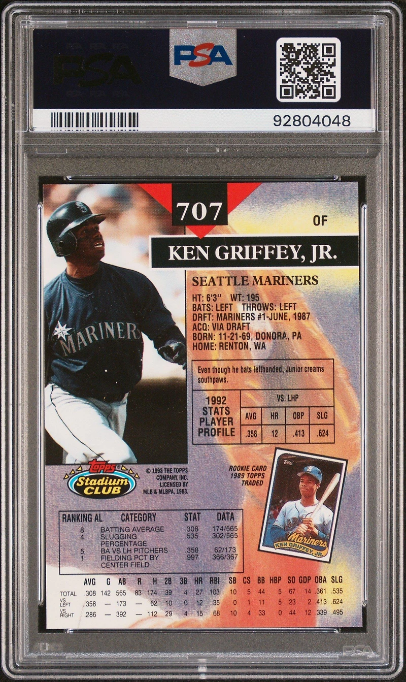 1993 Stadium Club 707 Ken Griffey Jr. PSA 10