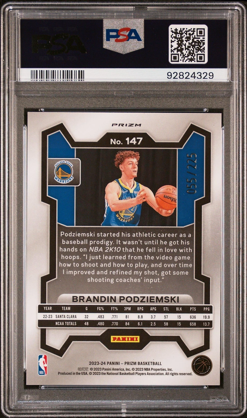 2023 Panini Prizm 147 Brandin Podziemski Teal Ice PSA 9