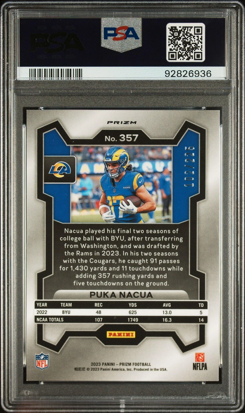 2023 Panini Prizm 357 Puka Nacua Purple Ice PSA 10