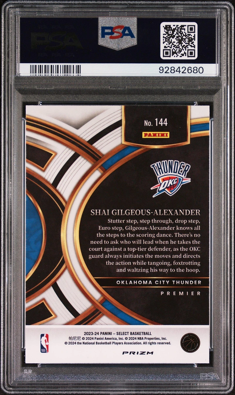 2023 Panini Select 144 Shai Gilgeous-alexander Blue Cracked Ice PSA 10