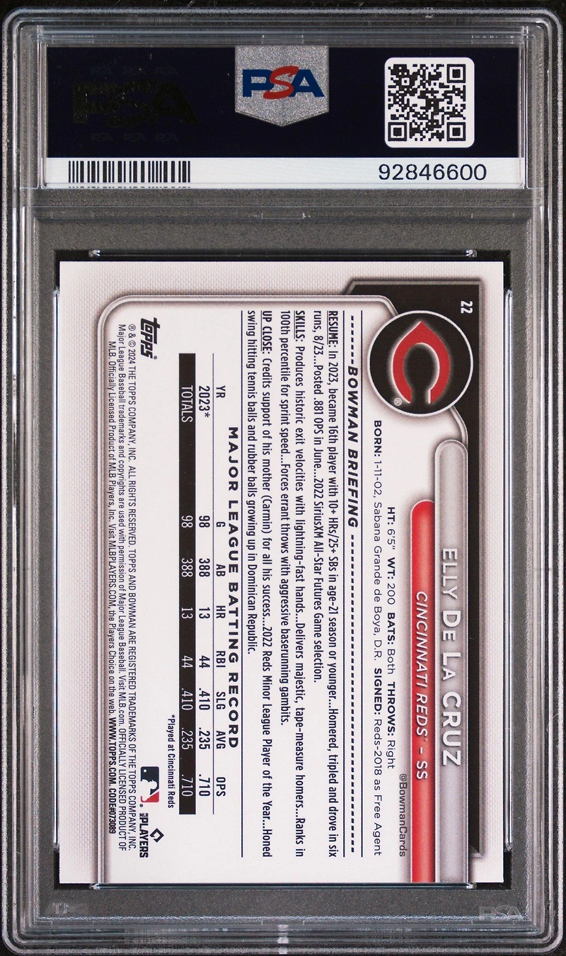 2024 Bowman 22 Elly De La Cruz Neon Green PSA 10