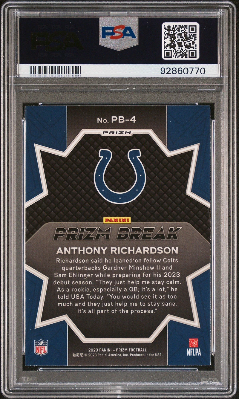 2023 Panini Prizm Prizm Break Pb4 Anthony Richardson Green Ice PSA 10
