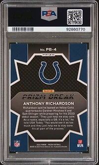 2023 Panini Prizm Prizm Break Pb4 Anthony Richardson Green Ice PSA 10