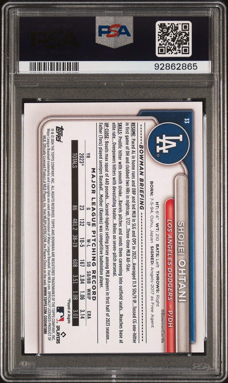 2024 Bowman 33 Shohei Ohtani Yellow PSA 10