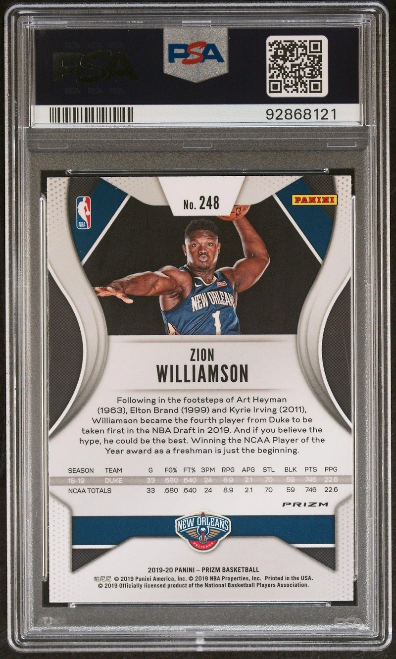2019 Panini Prizm 248 Zion Williamson Variation-fast Break Prizm PSA 9