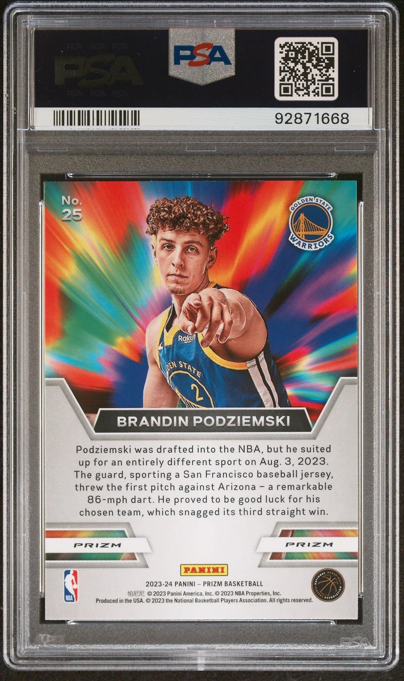 2023 Panini Prizm Instant Impact 25 Brandin Podziemski Green Prizm PSA 10