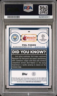 2022-23 Topps Merlin Chrome Uefa Club Competitions 93 Phil Foden Orange Mojo PSA 10