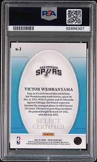 2023 Panini Select Select Certified 3 Victor Wembanyama PSA 10
