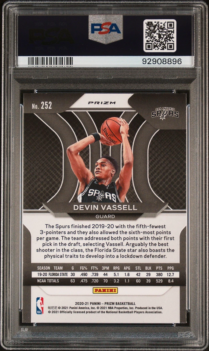 2020 Panini Prizm 252 Devin Vassell Green Prizm PSA 9
