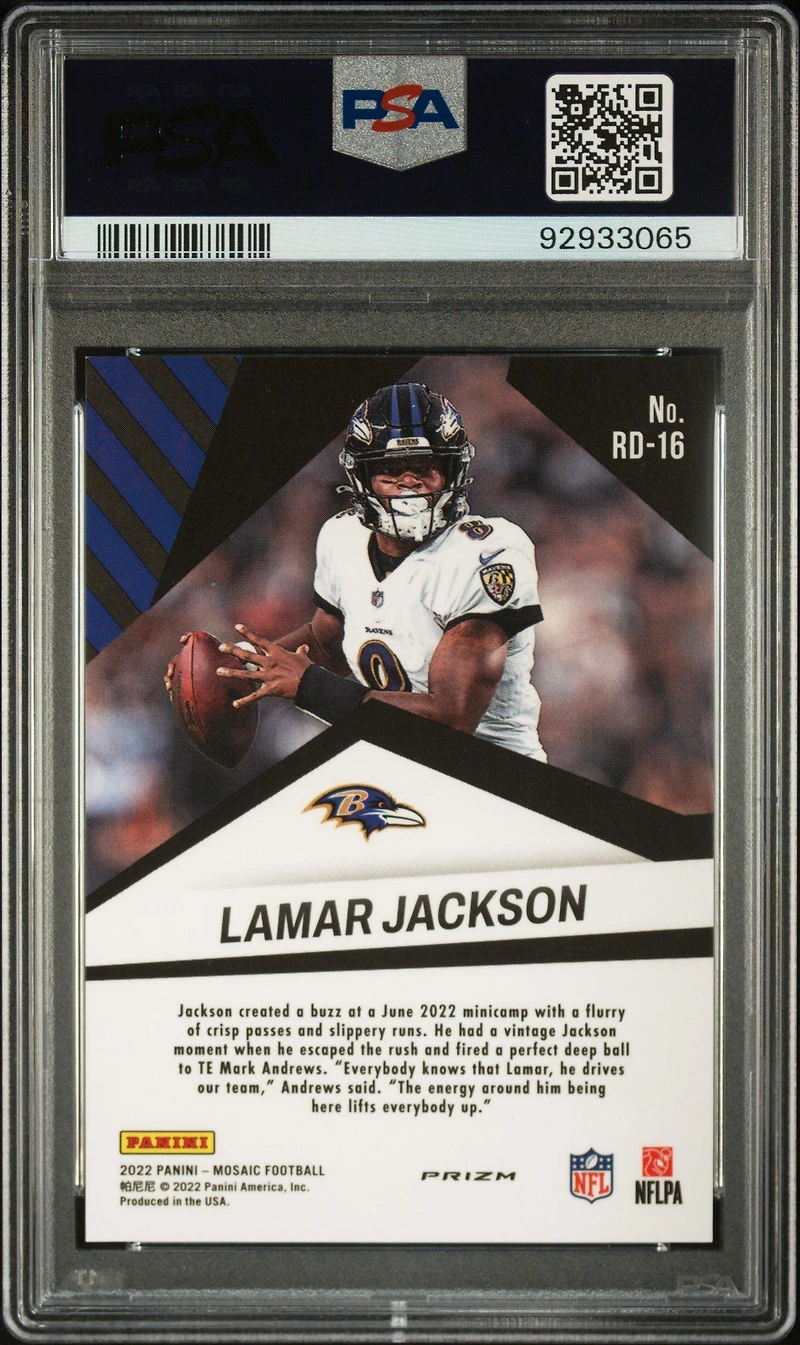 2022 Panini Mosaic Razzle Dazzle Rd16 Lamar Jackson PSA 9