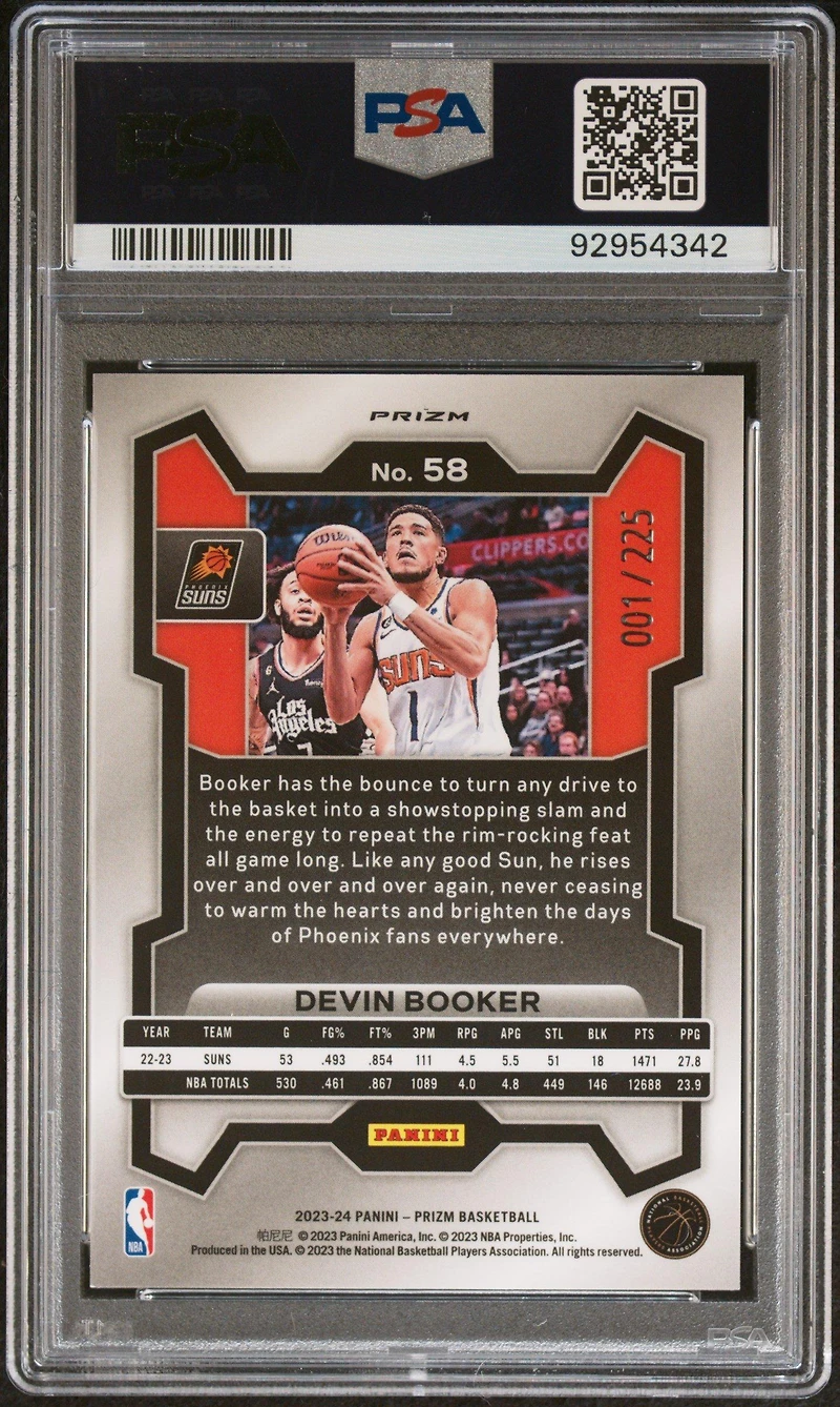 2023 Panini Prizm 58 Devin Booker Teal Ice PSA 10