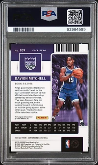 2021 Panini Contenders 109 Davion Mitchell Autograph-premium Edition-blue Shimmer PSA 9