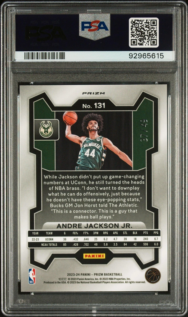 2023 Panini Prizm 131 Andre Jackson Jr. Orange Prizm PSA 10
