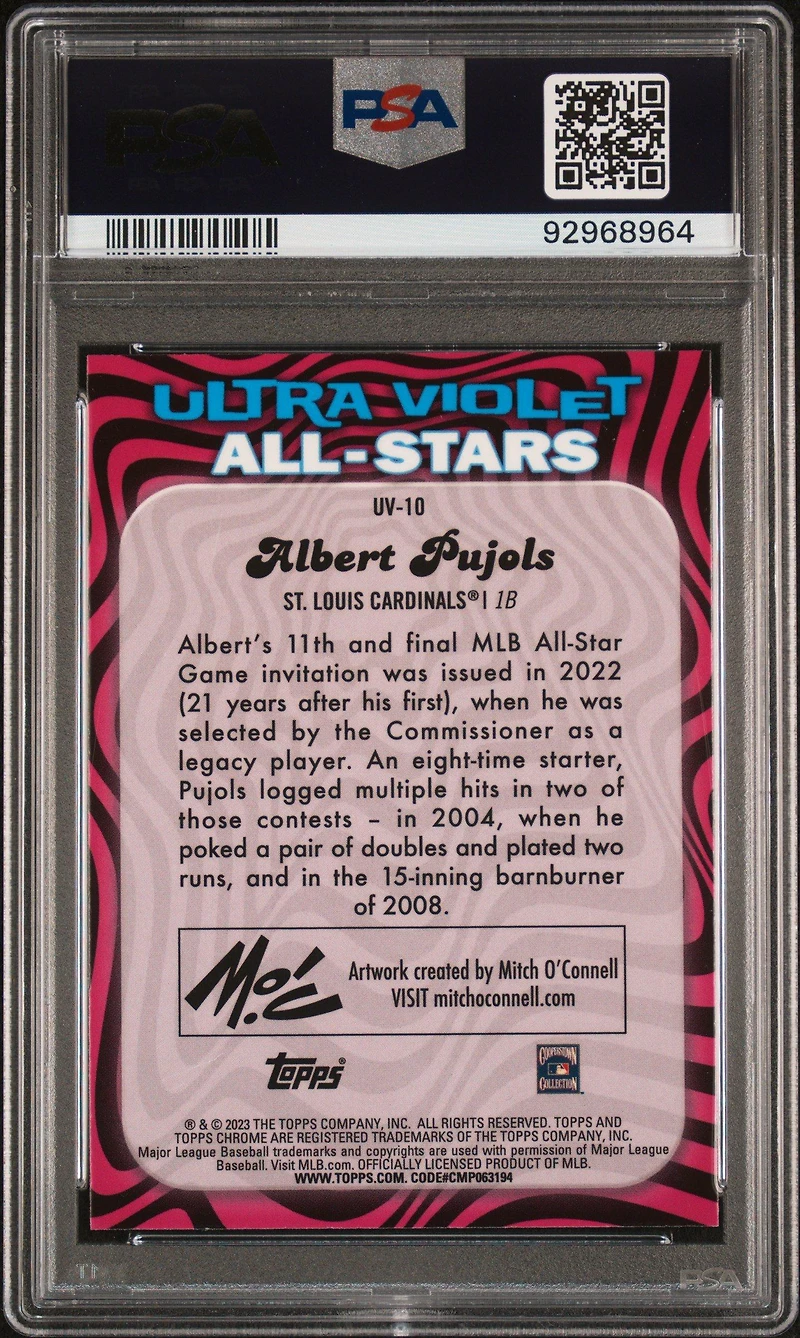 2023 Topps Chrome Ultraviolet All-stars Uv10 Albert Pujols PSA 10