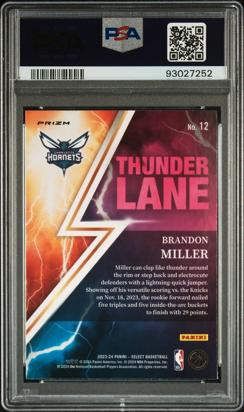 2023 Panini Select Thunder Lane 12 Brandon Miller Green Prizm PSA 10
