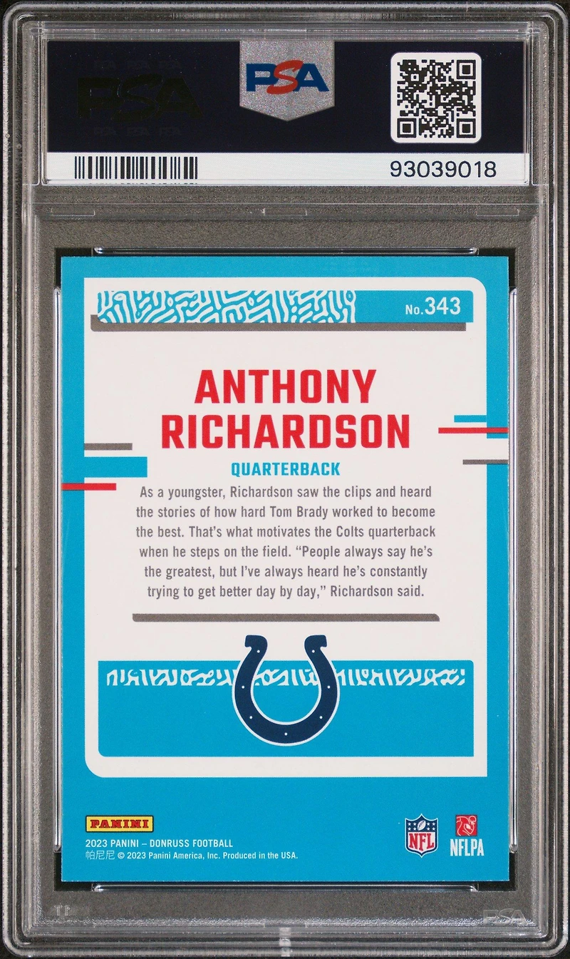 2023 Panini Donruss 343 Anthony Richardson Press Proof Red PSA 9