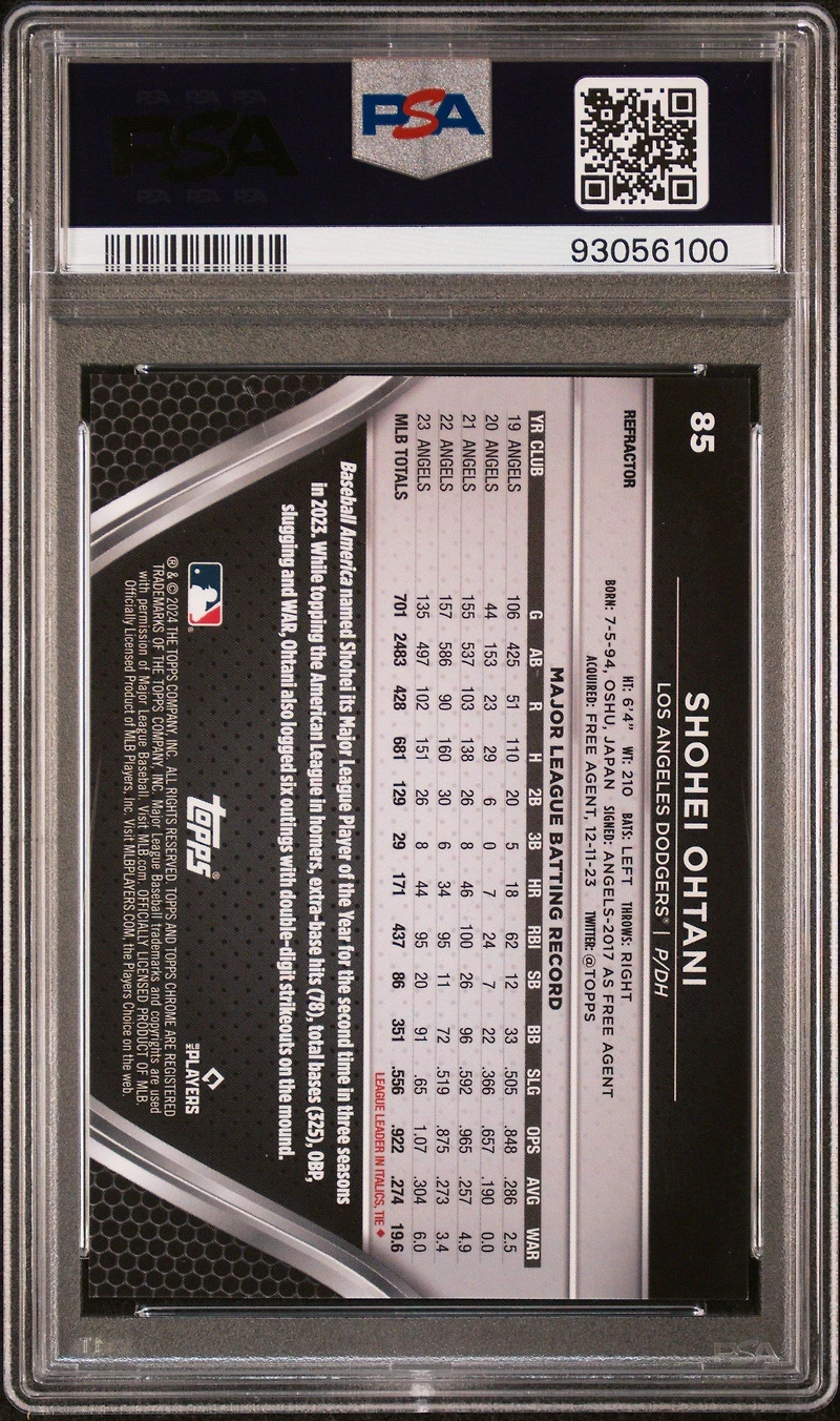 2024 Topps Chrome Black 85 Shohei Ohtani Refractor PSA 10