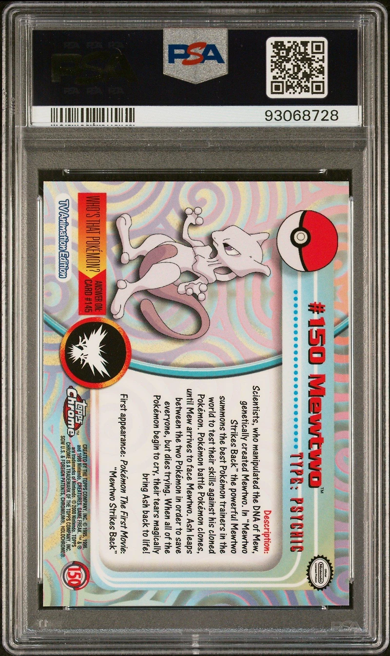 2000 Topps Chrome Pokemon T.v. 150 Mewtwo PSA 10