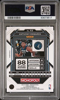 2022 Panini Prizm Monopoly 53 Anthony Edwards Monopoly Black PSA 10