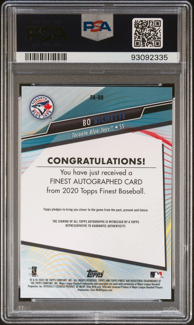 2020 Finest Autographs Fabb Bo Bichette Green Wave Refractor PSA 10