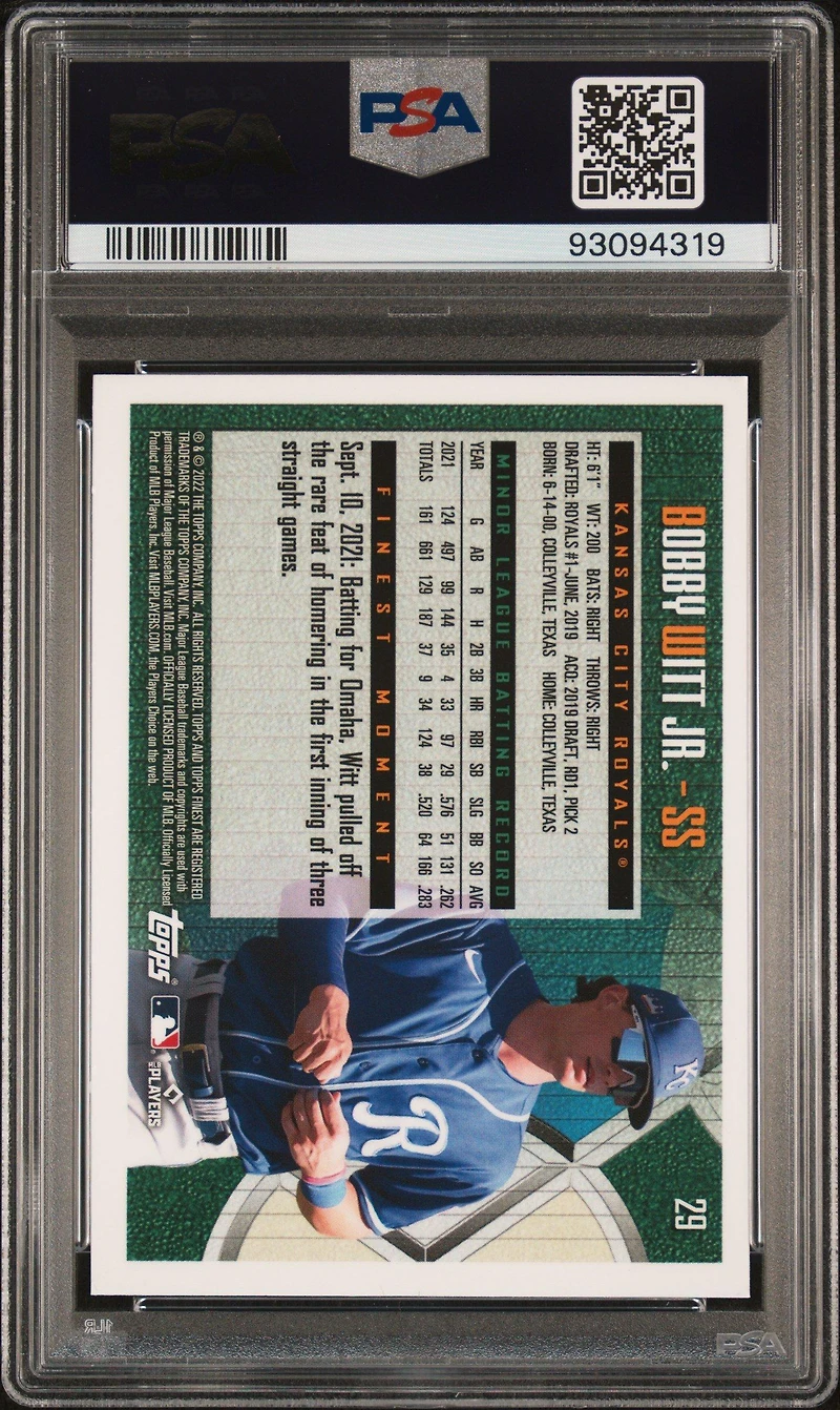 2022 Topps Finest Flashbacks 29 Bobby Witt Jr. PSA 10
