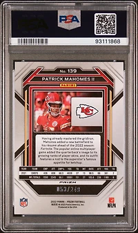 2022 Panini Prizm 139 Patrick Mahomes Ii Orange Prizm PSA 10