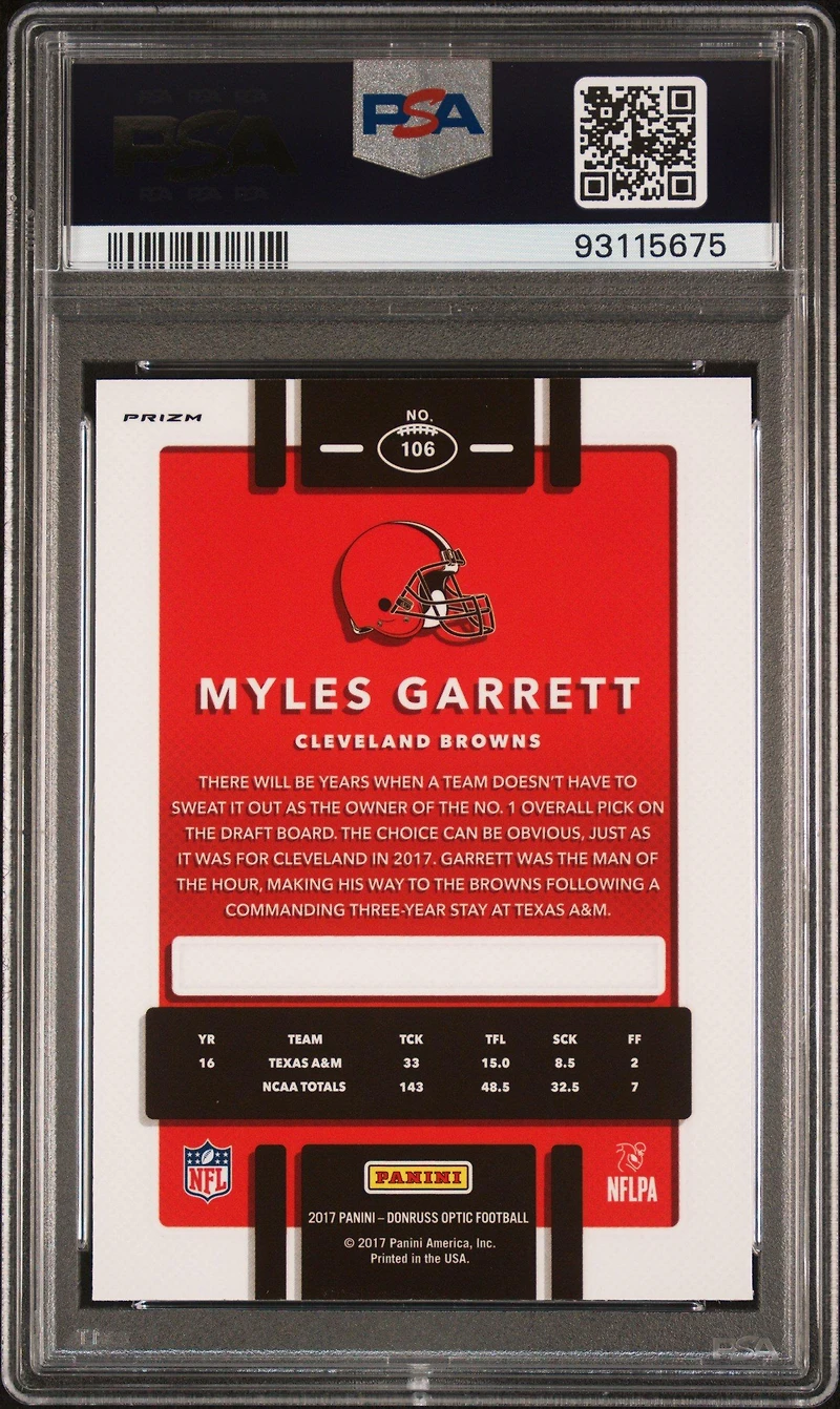2017 Panini Donruss Optic 106 Myles Garrett Pink PSA 10